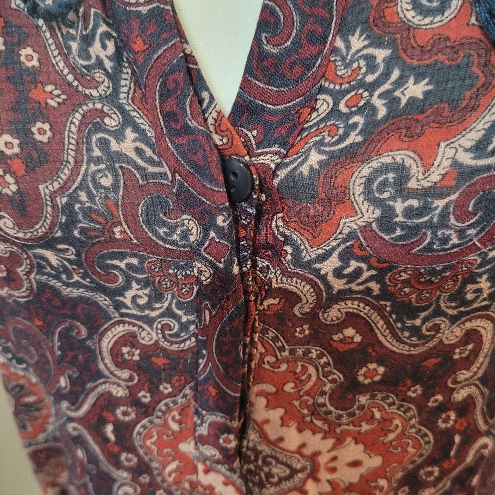 Lucky Brand Paisley Floral Boho Print Multicolored Long Sleeve Blouse | M - Picture 3 of 9
